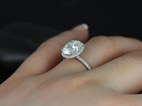 3ct Federella 10x8mm 14kt Moissanite Diamond Dainty Oval Halo Ring - Rosados Box