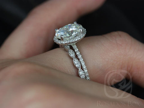 3ct Federella 10x8mm & Christie 14kt Moissanite Diamond Oval Halo Bridal Set - Rosados Box