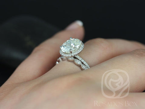 3ct Federella 10x8mm & Christie 14kt Moissanite Diamond Oval Halo Bridal Set - Rosados Box