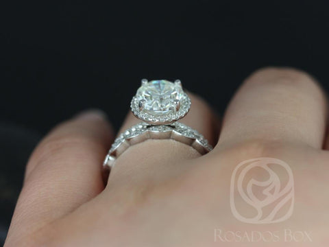 3ct Federella 10x8mm & Christie 14kt Moissanite Diamond Oval Halo Bridal Set - Rosados Box