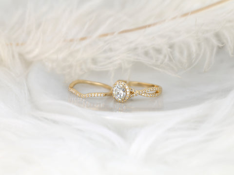 1.25ct Gabi 7mm 14kt Gold Moissanite Diamond Overlapping Crossover Round Halo Bridal Set - Rosados Box