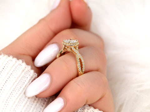 1.25ct Gabi 7mm 14kt Rose Gold Moissanite Diamond Pave Twist Crossover Round Halo Ring - Rosados Box