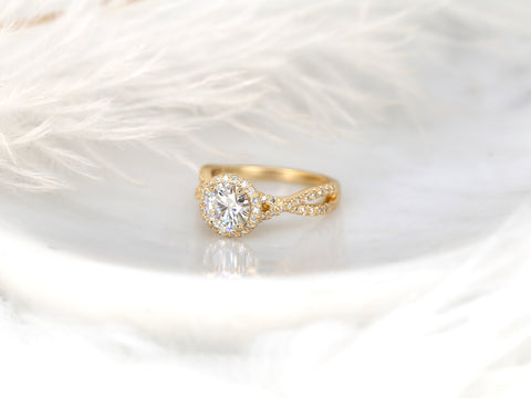 1.25ct Gabi 7mm 14kt Rose Gold Moissanite Diamond Pave Twist Crossover Round Halo Ring - Rosados Box