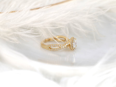 1.25ct Gabi 7mm 14kt Rose Gold Moissanite Diamond Pave Twist Crossover Round Halo Ring - Rosados Box