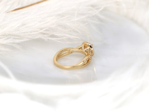 1.25ct Gabi 7mm 14kt Rose Gold Moissanite Diamond Pave Twist Crossover Round Halo Ring - Rosados Box