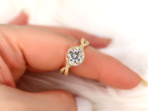 1.25ct Gabi 7mm 14kt Rose Gold Moissanite Diamond Pave Twist Crossover Round Halo Ring - Rosados Box