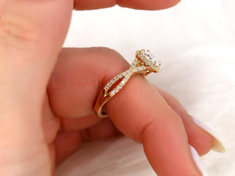 1.25ct Gabi 7mm 14kt Rose Gold Moissanite Diamond Pave Twist Crossover Round Halo Ring - Rosados Box