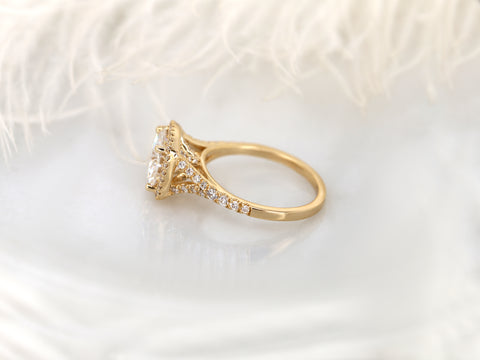 2.70ct Giselle 9mm 14kt Moissanite Diamonds Mermaid Split Cushion Halo Ring - Rosados Box