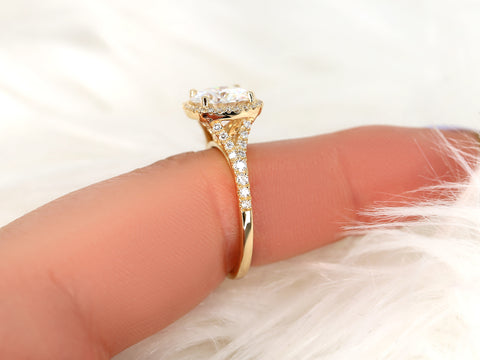 2.70ct Giselle 9mm 14kt Moissanite Diamonds Mermaid Split Cushion Halo Ring - Rosados Box