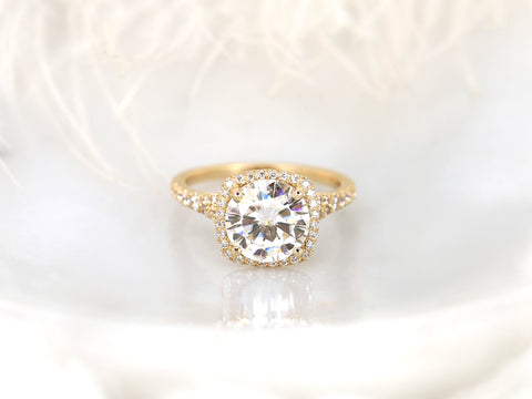 2.70ct Giselle 9mm 14kt Moissanite Diamonds Mermaid Split Cushion Halo Ring - Rosados Box