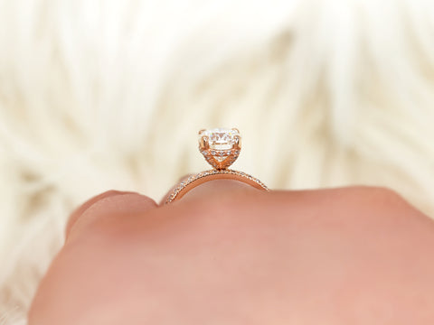 2ct SALE Hillary 9x7mm 14kt Rose Gold FB Moissanite Diamond Oval Solitaire Bridal Set - Rosados Box