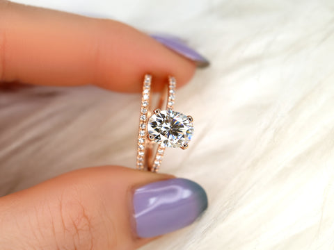 2ct Hillary 9x7mm 14kt Moissanite Diamond Oval Solitaire Hidden Halo Bridal Set