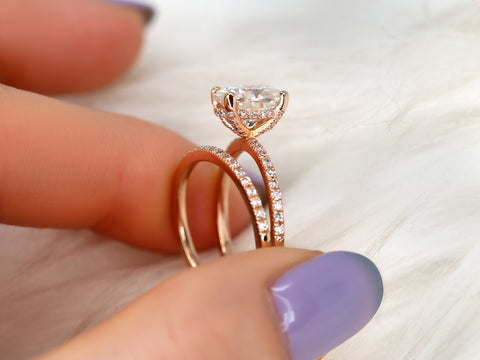2ct oval moissanite solitaire with accents wedding ring set pinched two finger