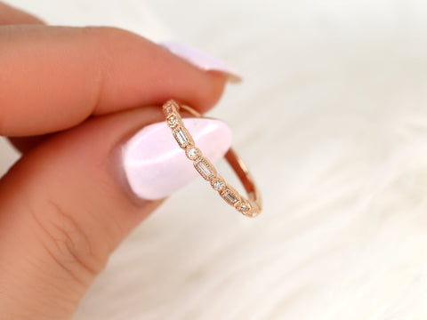 Ivanna 14kt Gold Round Baguette Diamonds WITH Milgrain HALFWAY Eternity Ring - Rosados Box