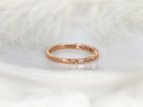 Ivanna 14kt Gold Round Baguette Diamonds WITH Milgrain HALFWAY Eternity Ring - Rosados Box