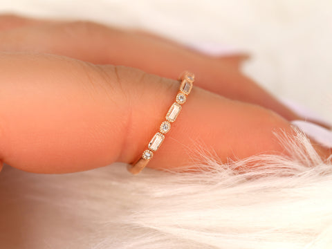 Ivanna 14kt Gold Round Baguette Diamonds WITH Milgrain HALFWAY Eternity Ring - Rosados Box