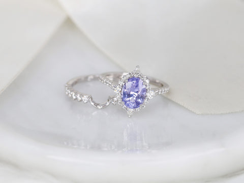 2.34ct Ready to Ship Jadis 14kt White Gold Oval Lavender Purple Sapphire Diamond Star Unique Halo Bridal Set - Rosados Box