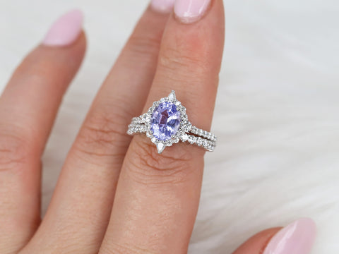 2.34ct Ready to Ship Jadis 14kt White Gold Oval Lavender Purple Sapphire Diamond Star Unique Halo Bridal Set - Rosados Box