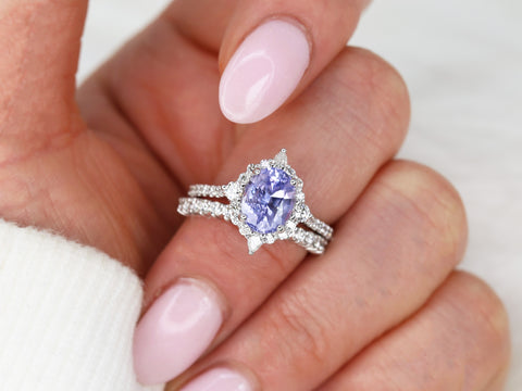 2.34ct Ready to Ship Jadis 14kt White Gold Oval Lavender Purple Sapphire Diamond Star Unique Halo Bridal Set - Rosados Box