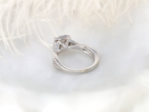 Josephine 7mm 14kt White Gold Round Forever One Moissanite Diamonds Twisted Cushion Halo Engagement Ring - Rosados Box