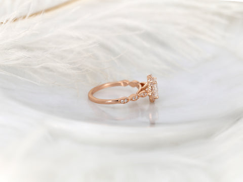 1.50ct Jubilee 8x6mm 14kt Gold Moissanite Diamond WITHOUT Milgrain Art Deco Scalloped Oval Halo Ring - Rosados Box