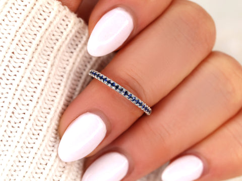 Kierra 14kt White Gold Blue Sapphire HALFWAY Eternity Ring - Rosados Box