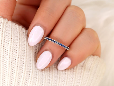 Kierra 14kt White Gold Blue Sapphire HALFWAY Eternity Ring - Rosados Box