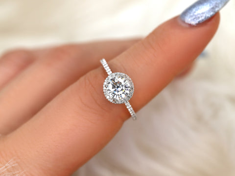 1ct Kimberly 6.5mm 14kt Moissanite Diamond Round Halo Ring - Rosados Box