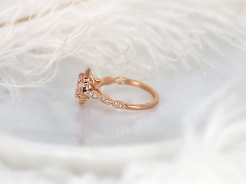 Lana 8x6mm 14kt Morganite Diamond WITH Milgrain Unique Halo Ring - Rosados Box