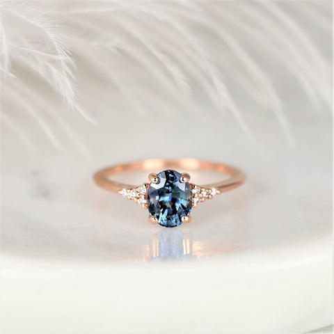 1.71ct Ready to Ship Maddy 14kt Rose Gold Ocean Teal Sapphire Diamond Dainty Oval Cluster Ring