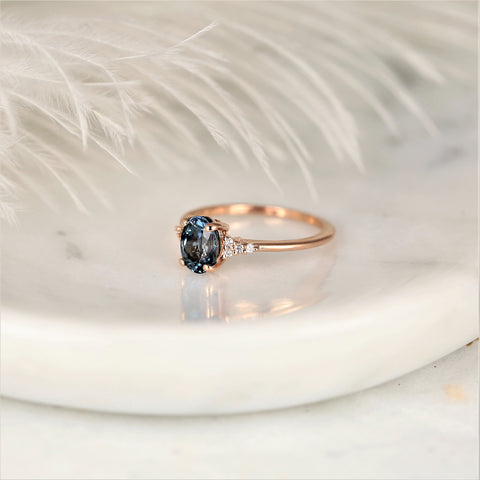 1.71ct Ready to Ship Maddy 14kt Rose Gold Ocean Teal Sapphire Diamond Dainty Oval Cluster Ring