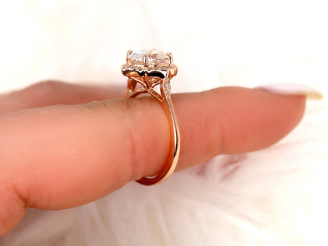 2ct Mae 9x7mm 14kt Gold Moissanite Diamond WITHOUT Milgrain Oval Halo Ring - Rosados Box