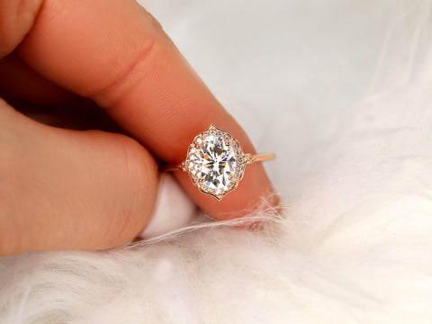 2ct Mae 9x7mm 14kt Gold Moissanite Diamond WITHOUT Milgrain Oval Halo Ring - Rosados Box