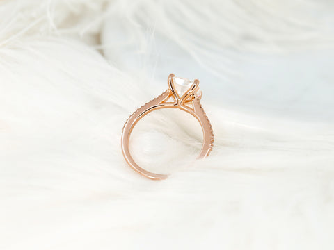 1.30cts Marcelle 6.5mm 14kt Gold Moissanite Diamond Dainty Cushion Solitaire with Accents Ring - Rosados Box