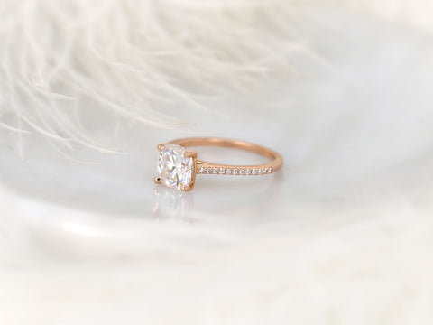 1.30cts Marcelle 6.5mm 14kt Gold Moissanite Diamond Dainty Cushion Solitaire with Accents Ring - Rosados Box