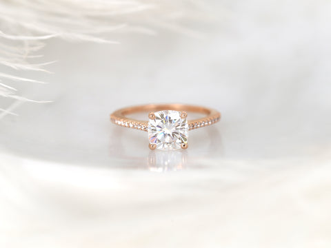 2ct Marcelle 7.5mm 14kt Gold Moissanite Diamonds Cushion Solitaire Accent Ring - Rosados Box