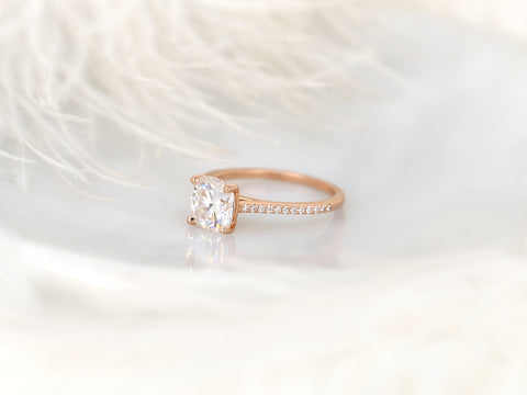 2ct Marcelle 7.5mm 14kt Moissanite Diamonds Dainty Cushion Solitaire with Accents Ring - Rosados Box