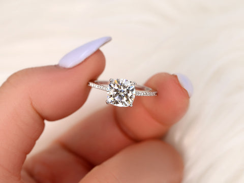 2.40ct Marcelle 8mm 14kt Moissanite Diamonds Dainty Cushion Solitaire Ring - Rosados Box