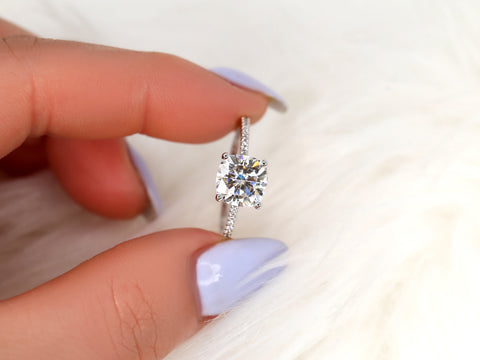 2.40ct Marcelle 8mm 14kt Moissanite Diamonds Dainty Cushion Solitaire Ring - Rosados Box