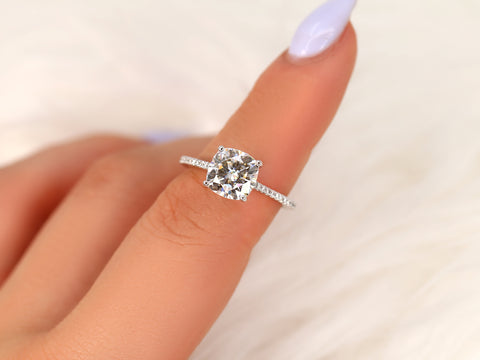 2.40ct Marcelle 8mm 14kt Moissanite Diamonds Dainty Cushion Solitaire Ring - Rosados Box