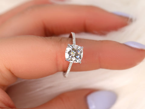2.40ct Marcelle 8mm 14kt Moissanite Diamonds Dainty Cushion Solitaire Ring - Rosados Box