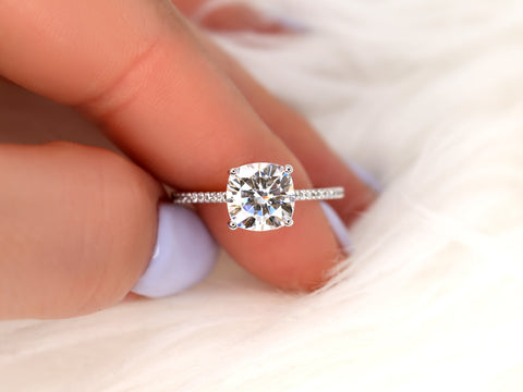 2.40ct Marcelle 8mm 14kt Moissanite Diamonds Dainty Cushion Solitaire Ring - Rosados Box