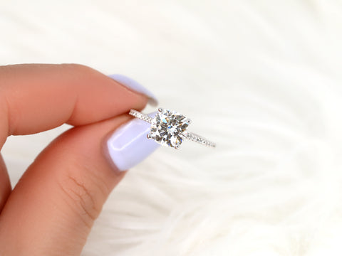 2.40ct Marcelle 8mm 14kt Moissanite Diamonds Dainty Cushion Solitaire Ring - Rosados Box