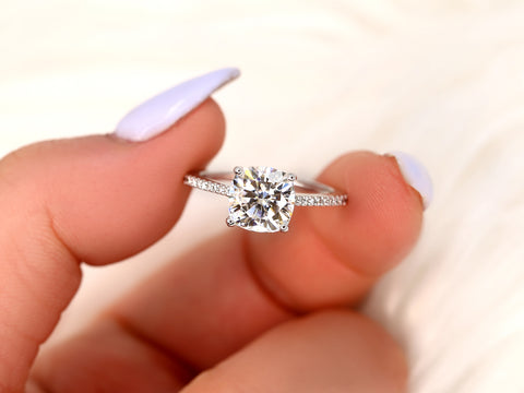 2.40ct Marcelle 8mm 14kt Moissanite Diamonds Dainty Cushion Solitaire Ring - Rosados Box