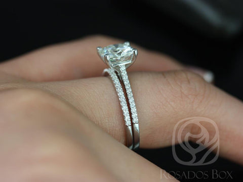 2.40cts Marcelle 8mm 14kt Gold Moissanite Diamond Dainty Cathedral Cushion Solitaire Bridal Set - Rosados Box