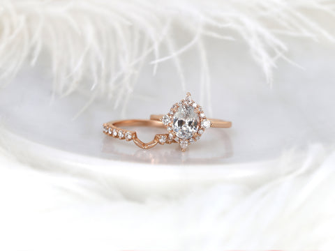 2.12ct Ready to Ship Maris 14kt Rose Gold Blush Champagne Sapphire Diamond Compass Halo Bridal Set - Rosados Box