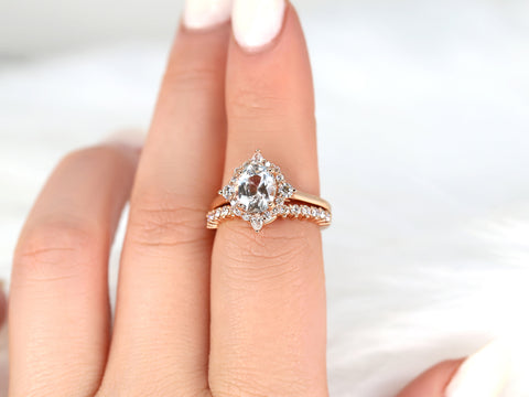 2.12ct Ready to Ship Maris 14kt Rose Gold Blush Champagne Sapphire Diamond Compass Halo Bridal Set - Rosados Box