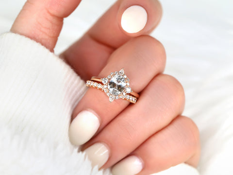 2.12ct Ready to Ship Maris 14kt Rose Gold Blush Champagne Sapphire Diamond Compass Halo Bridal Set - Rosados Box