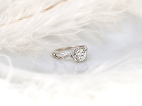 1.25ct Maritza 7mm 14kt Gold Moissanite Diamond Unique Crossover Halo Ring - Rosados Box