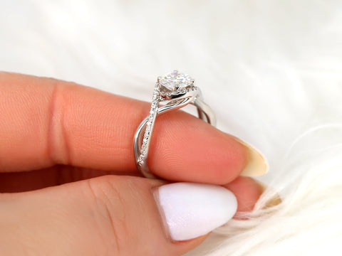 1.25ct Maritza 7mm 14kt Gold Moissanite Diamond Unique Crossover Halo Ring - Rosados Box